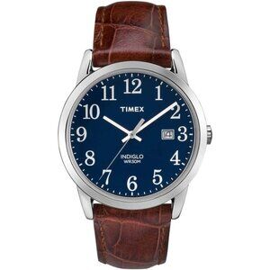 Men Brown Blue SilverTone 38mm Brass Case With Mineral Glass Crystal Watch